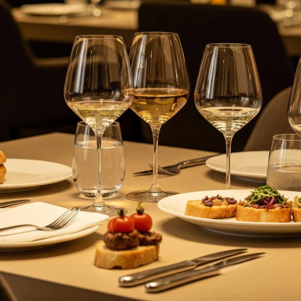Elegant wine and cocktail glasses on dining table
